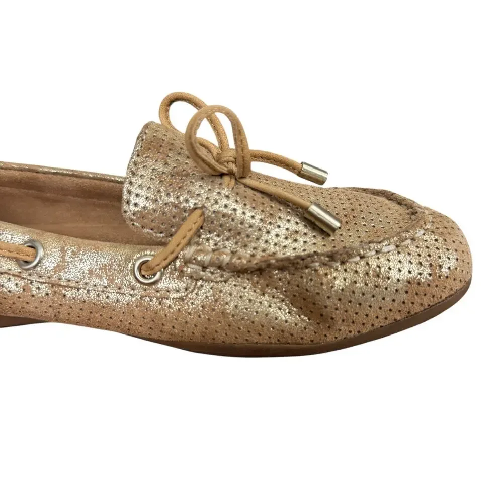 Comfortiva Gold Perforated Leather Slip On Flats Loafers Comfort Shoes sz 7 M